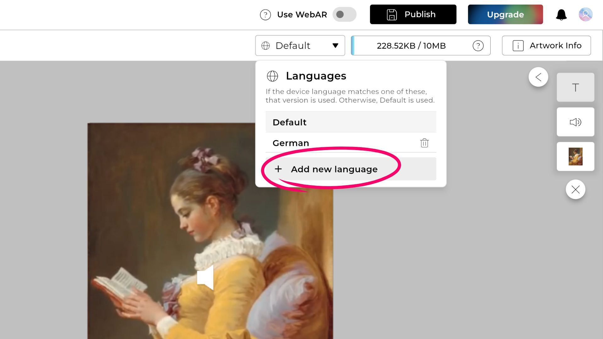 Editor note explaining that a viewer sees the version matching their device language, otherwise the default