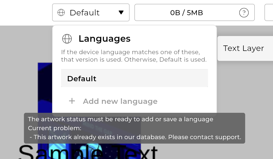 Greyed out Add New Language button with a tooltip explaining the issue to fix