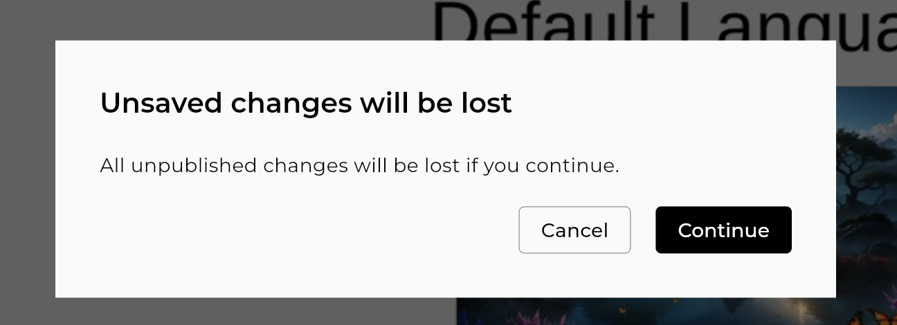 Confirmation popup warning that switching language discards unsaved changes